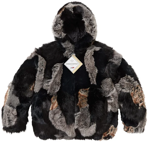 Supreme Patchwork WINDSTOPPER Hooded Faux Fur Jacket - Black (front)