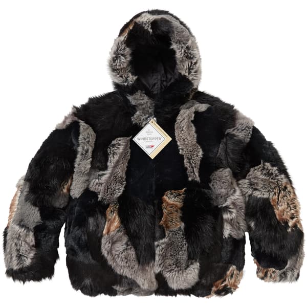 Supreme Patchwork WINDSTOPPER Hooded Faux Fur Jacket - Black (front)