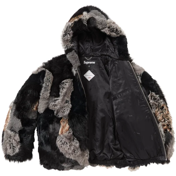 Supreme Patchwork WINDSTOPPER Hooded Faux Fur Jacket - Black (front)
