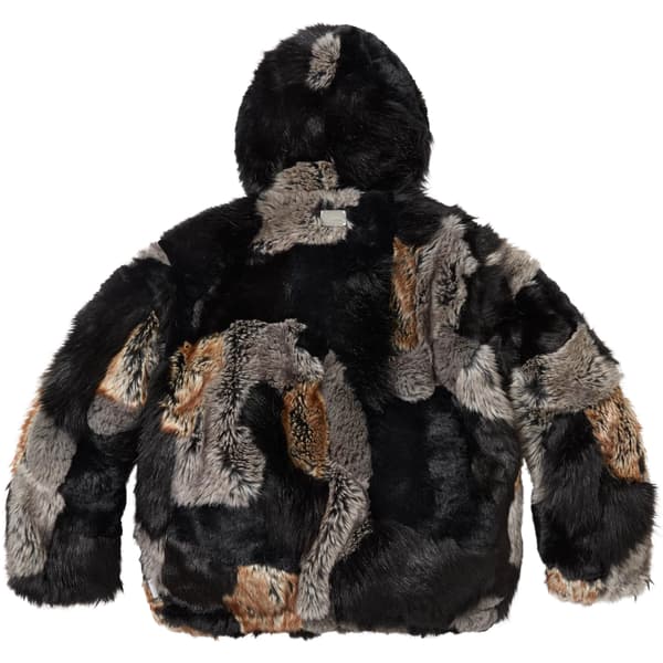 Supreme Patchwork WINDSTOPPER Hooded Faux Fur Jacket - Black (front)