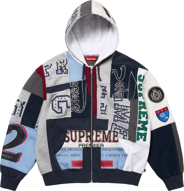 Supreme Patchwork Zip Up Hooded Sweatshirt - Navy (front)