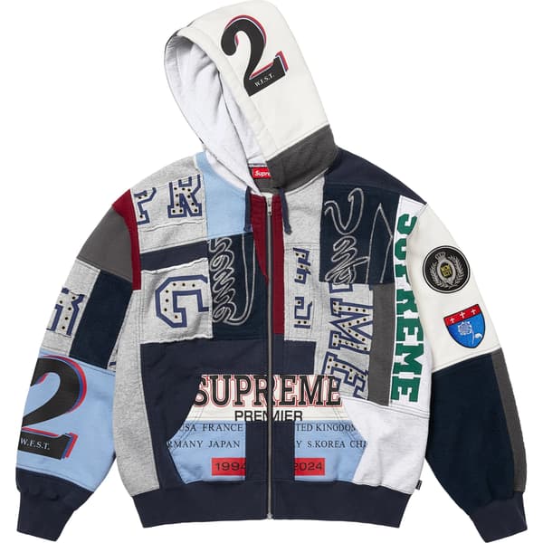 Supreme Patchwork Zip Up Hooded Sweatshirt - Navy (front)