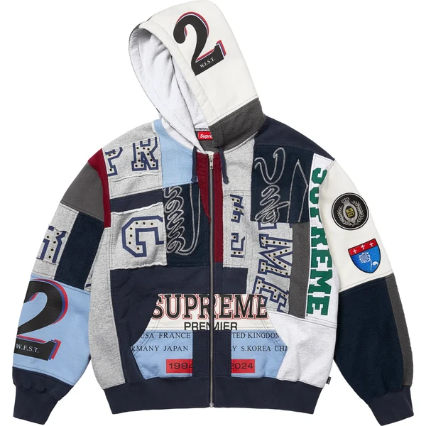 Supreme Patchwork Zip Up Hooded Sweatshirt - Navy (front)