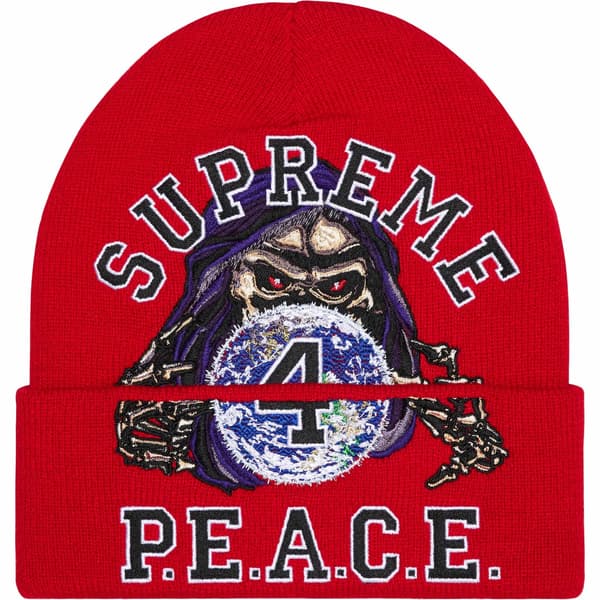 Supreme Peace Embroidered Beanie - Red (front)
