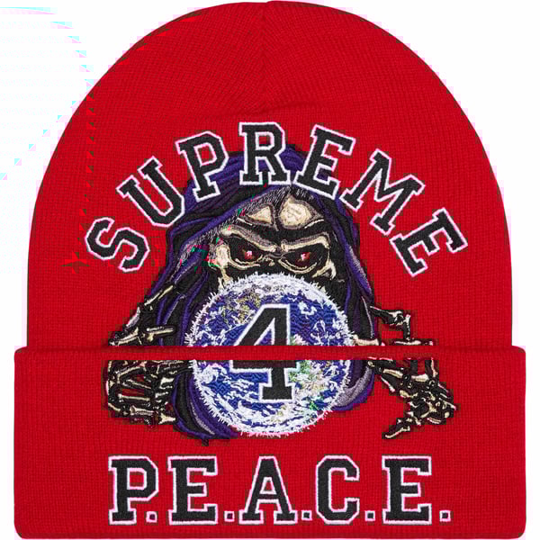 Supreme Peace Embroidered Beanie - Red (front)