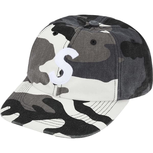 Supreme Pigment Coated Canvas S Logo 6-Panel - Snow Camo (front)