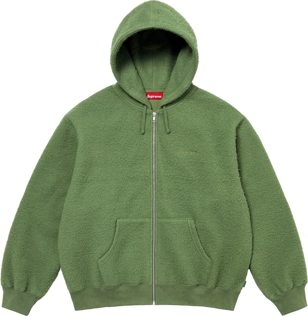 Supreme Pilled Zip Up Hooded Sweatshirt - Olive (front)