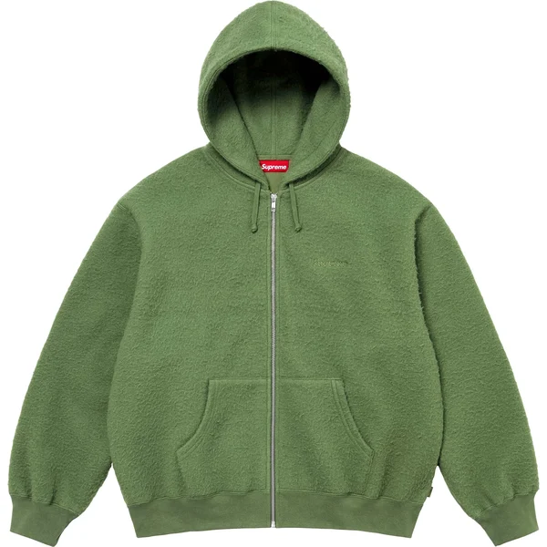Supreme Pilled Zip Up Hooded Sweatshirt - Olive (front)