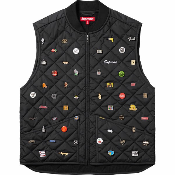Supreme Pins Quilted Work Vest - Black (front)