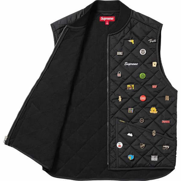 Supreme Pins Quilted Work Vest - Black (front)