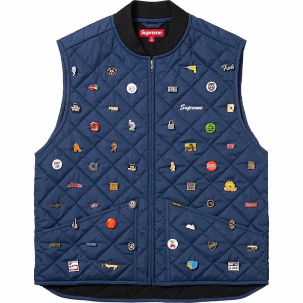 Supreme Pins Quilted Work Vest - Navy (front)