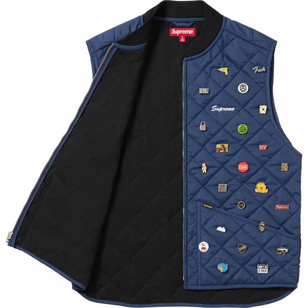 Supreme Pins Quilted Work Vest - Navy (front)