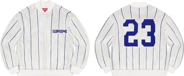 Supreme Pinstripe Varsity Zip Up Sweater - Product Image