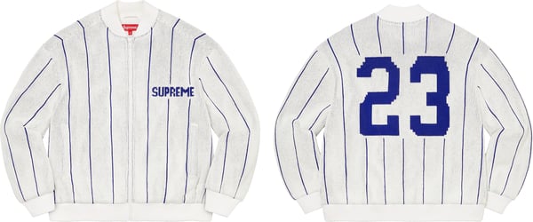 Supreme Pinstripe Varsity Zip Up Sweater - Product Image
