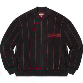 Supreme Pinstripe Varsity Zip Up Sweater Black