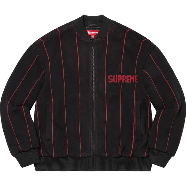 Supreme Pinstripe Varsity Zip Up Sweater - Black (front)