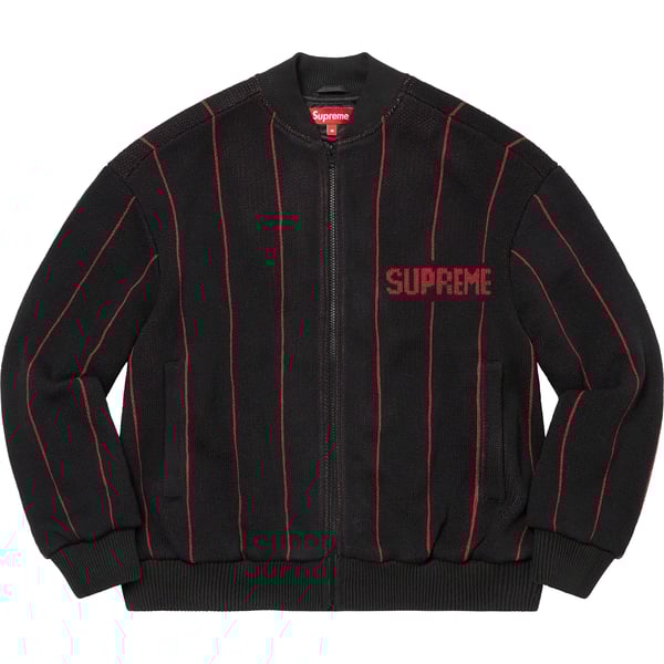 Supreme Pinstripe Varsity Zip Up Sweater - Black (front)