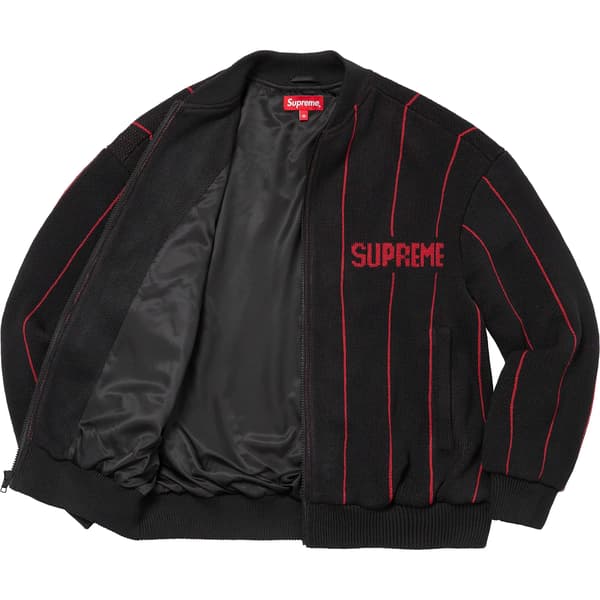Supreme Pinstripe Varsity Zip Up Sweater - Black (front)