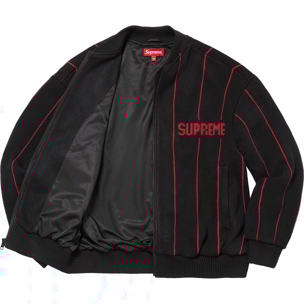 Supreme Pinstripe Varsity Zip Up Sweater - Black (front)