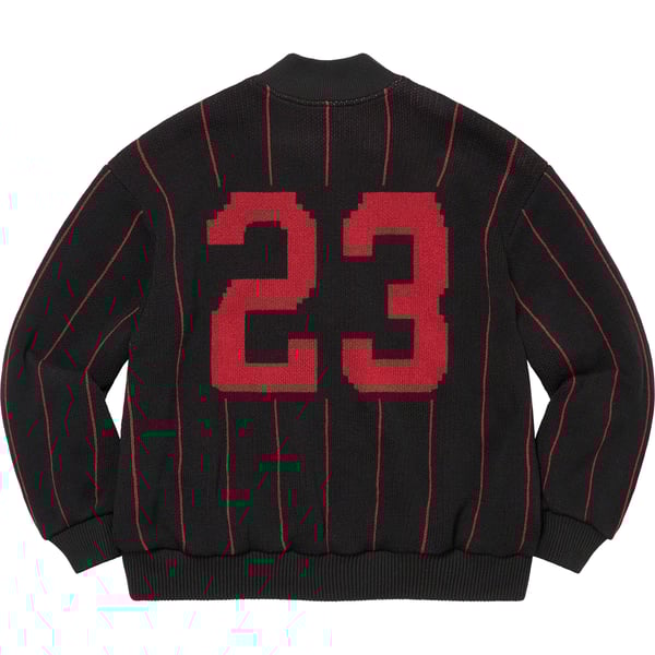 Supreme Pinstripe Varsity Zip Up Sweater - Black (front)