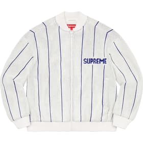 Supreme Pinstripe Varsity Zip Up Sweater White