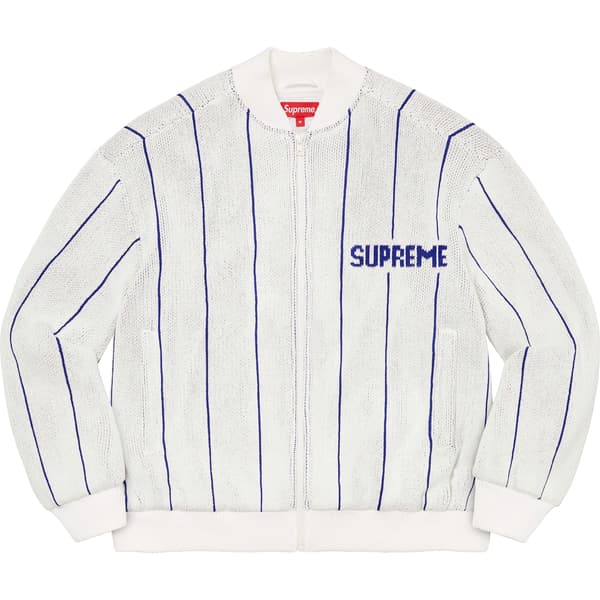 Supreme Pinstripe Varsity Zip Up Sweater - White (front)