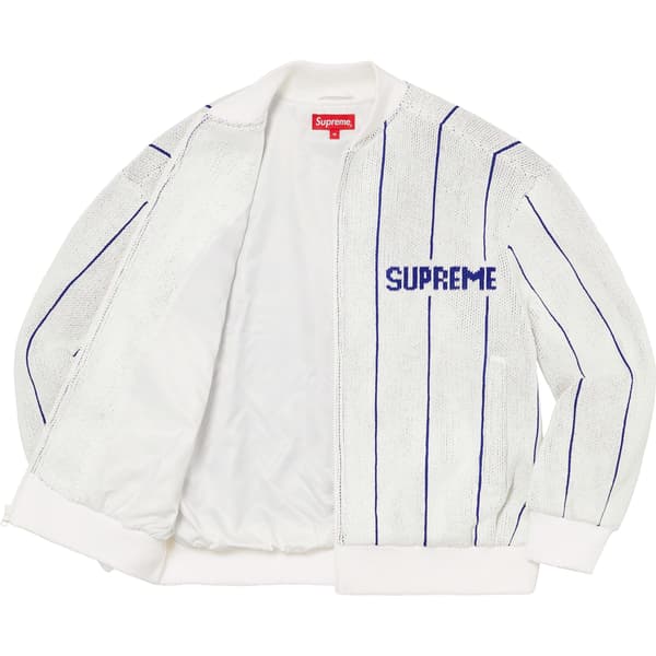 Supreme Pinstripe Varsity Zip Up Sweater - White (front)