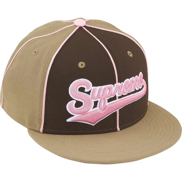 Supreme Piping Script Logo New Era - Tan (front)