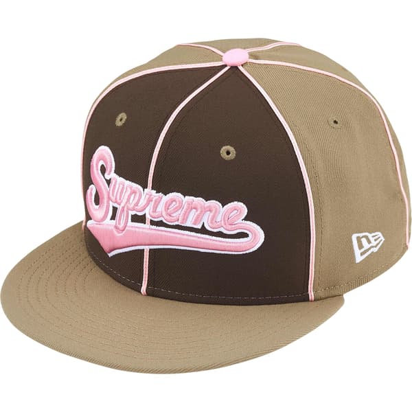 Supreme Piping Script Logo New Era - Tan (front)
