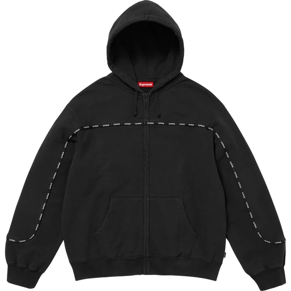 Supreme Piping Zip Up Hooded Sweatshirt - Black (front)