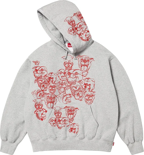 Supreme Pitbulls Embroidered Hooded Sweatshirt - Heather Grey (front)