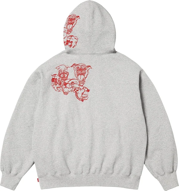 Supreme Pitbulls Embroidered Hooded Sweatshirt - Heather Grey (front)