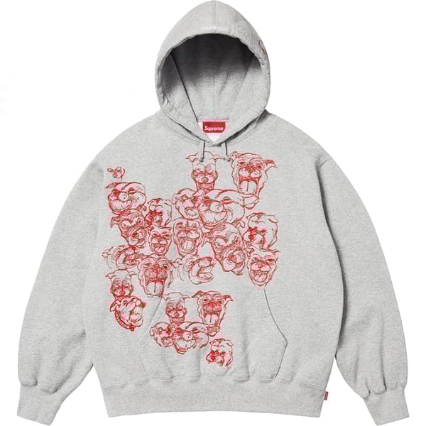 Supreme Pitbulls Embroidered Hooded Sweatshirt - Heather Grey (front)
