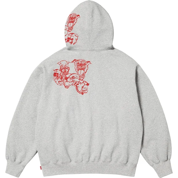 Supreme Pitbulls Embroidered Hooded Sweatshirt - Heather Grey (front)