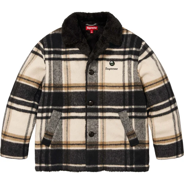 Supreme Plaid Car Coat - Cream (front)