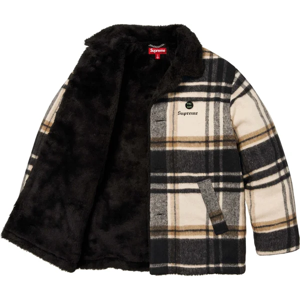 Supreme Plaid Car Coat - Cream (front)