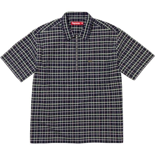 Supreme Plaid Corduroy Half Zip S/S Shirt - Navy (front)