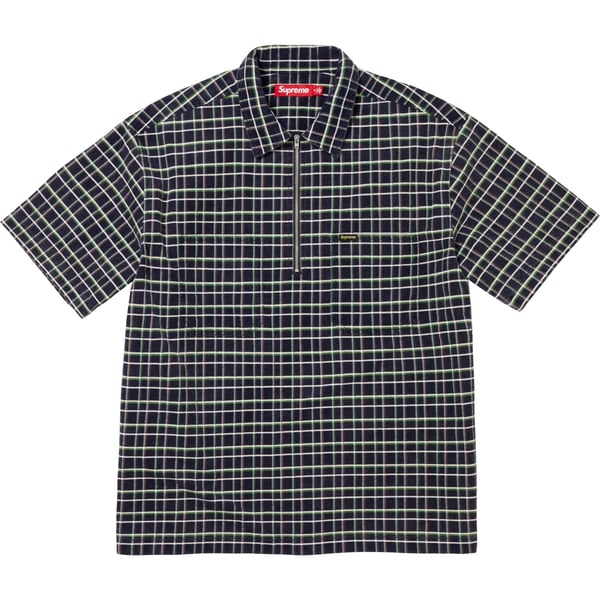 Supreme Plaid Corduroy Half Zip S/S Shirt - Navy (front)