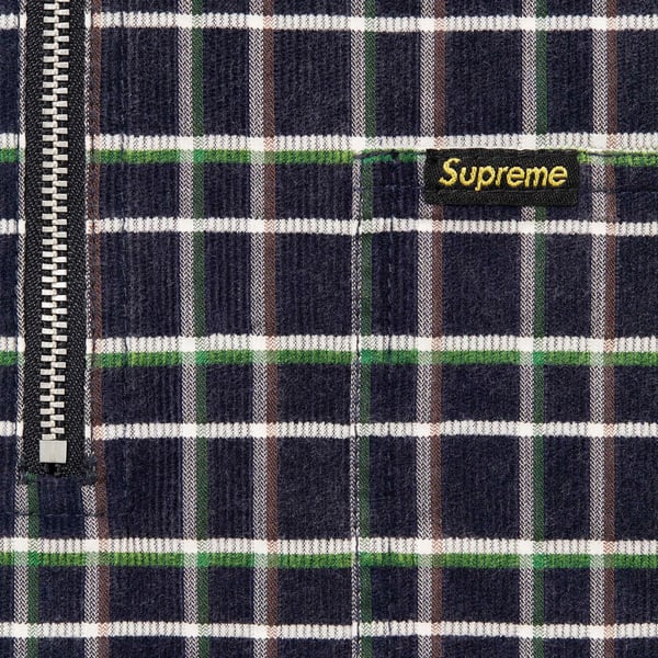 Supreme Plaid Corduroy Half Zip S/S Shirt - Navy (front)