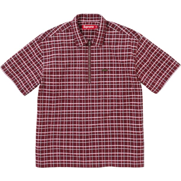 Supreme Plaid Corduroy Half Zip S/S Shirt - Red (front)