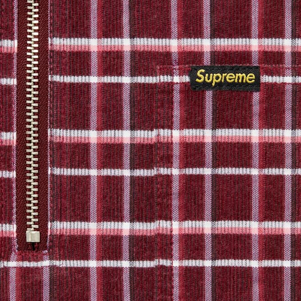 Supreme Plaid Corduroy Half Zip S/S Shirt - Red (front)