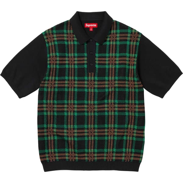 Supreme Plaid Knit S/S Polo - Black (front)