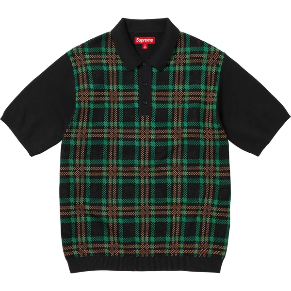 Supreme Plaid Knit S/S Polo - Black (front)