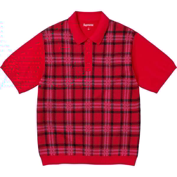 Supreme Plaid Knit S/S Polo - Red (front)
