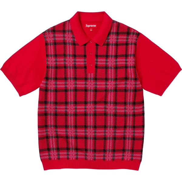 Supreme Plaid Knit S/S Polo - Red (front)