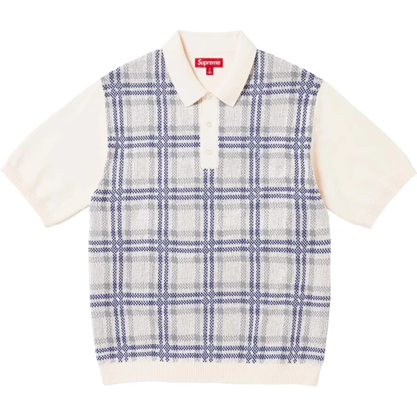 Supreme Plaid Knit S/S Polo - White (front)