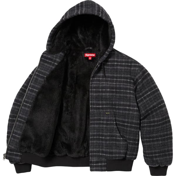 Supreme Plaid Wool Hooded Work Jacket - Black (front)