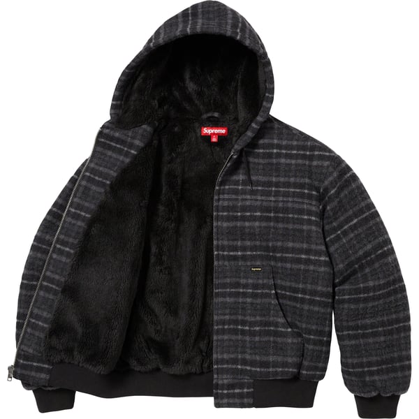 Supreme Plaid Wool Hooded Work Jacket - Black (front)