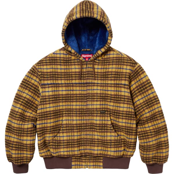 Supreme Plaid Wool Hooded Work Jacket - Brown (front)