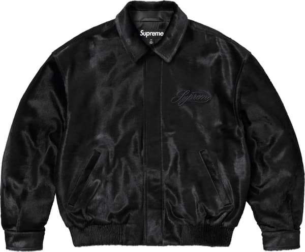 Supreme Ponyhair Varsity Jacket - Black (front)